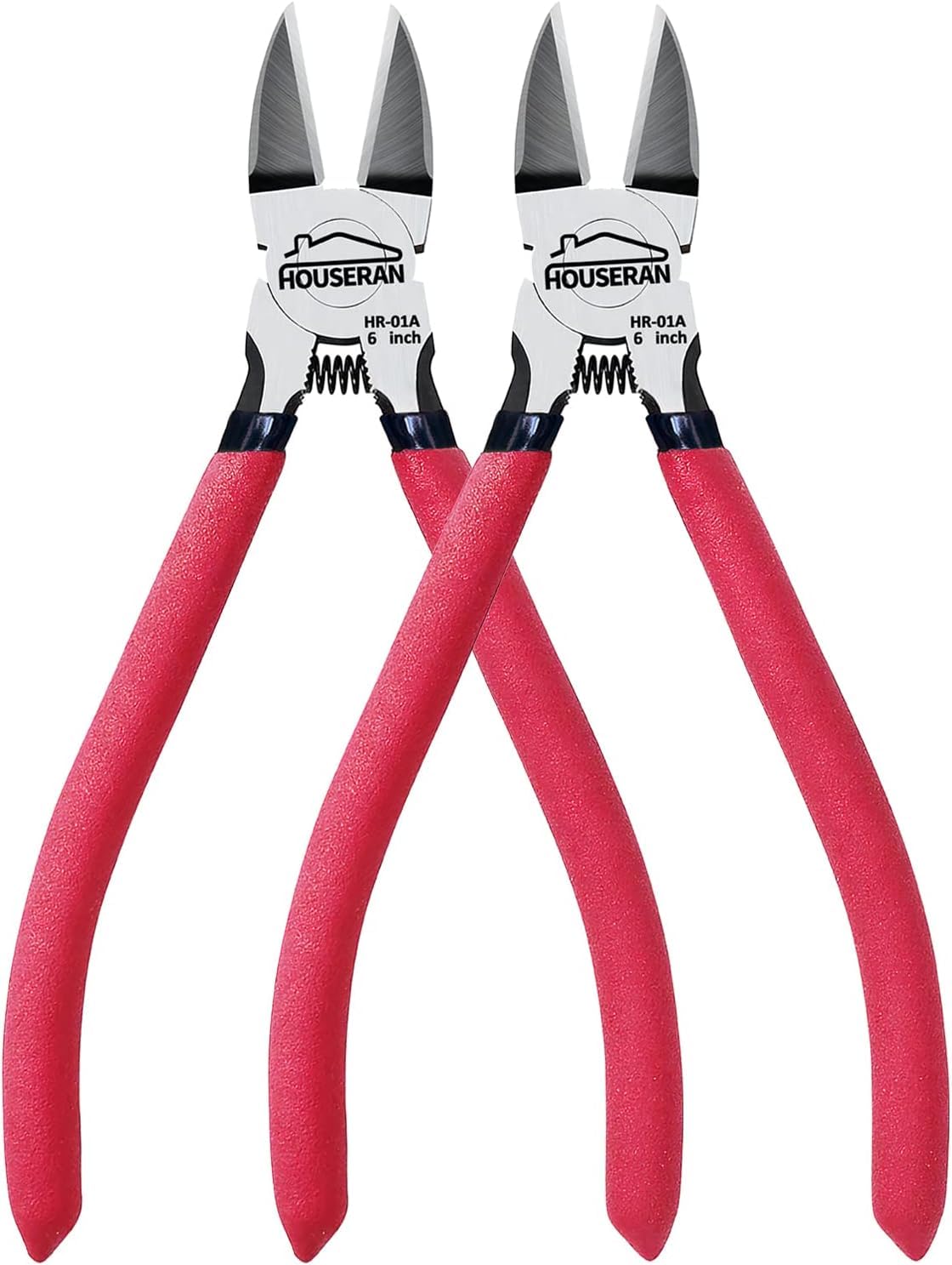 HOUSERAN Wire Cutters 2 PACK, 6 inch Wire Cutter Set, Side Cutters Flush Cut Pliers, Spring Loaded Cutting Pliers with Non-slip Red Handle, for Jewelry Making, Crafts