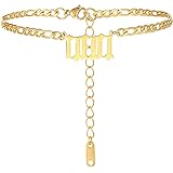 RAMUS KATEN 18K Gold Plated Stainless Steel Angle Number 000-999 Anklets for Women