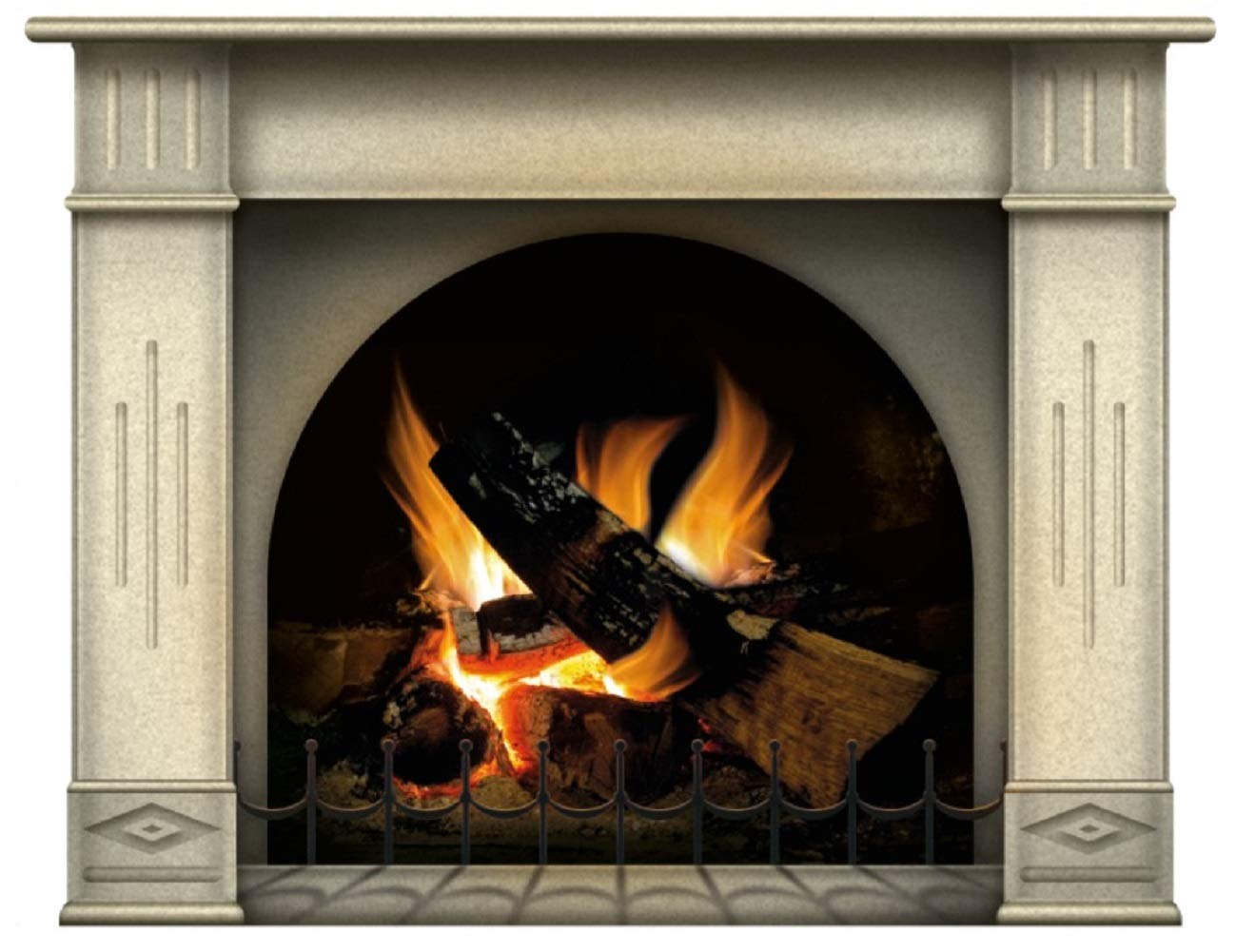 lepni.me Wall stickers Fireplace With Burning Log Fire Holiday Wall Decal Decoration Firewoods Flames Photorealistic Art Poster (Medium Sahara)