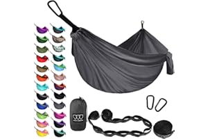 Gold Armour Camping Hammock - XL Double Hammock Portable Hammock Camping Accessories Gear for Outdoor Indoor with Tree Straps, USA Based Brand (Gray)