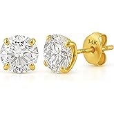 14k Gold Solitaire Round AAAAA Cubic Zirconia Earrings Studs for Women & Men | Anti Tarnishing Brilliant CZ Studs with 14k Gold Butterfly Pushbacks | 3.5MM-8MM by MAX + STONE