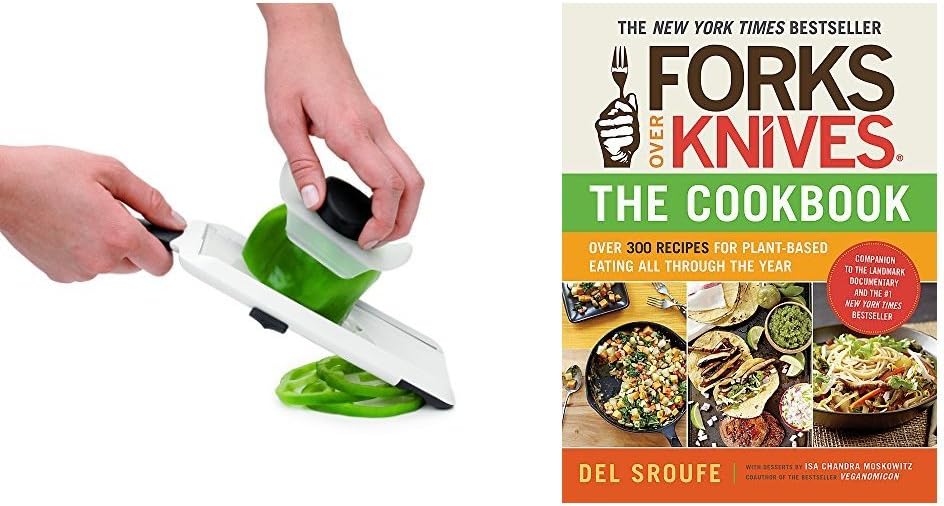 Forks Over Knives - The Cookbook: Over 300 Recipes for Plant-Based Eating All Through the Year & OXO Good Grips Hand-Held Mandoline Slicer