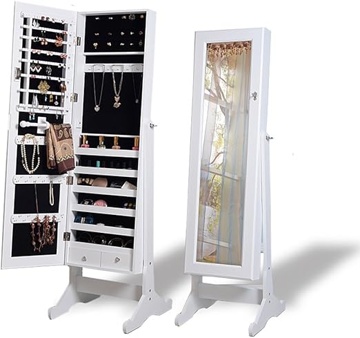 Intirilife Abschließbarer Schmuckschrank in Weiss - Spiegelschrank zur