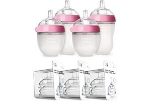 Comotomo Baby Bottle Bundle, Pink, (7 Piece Set)