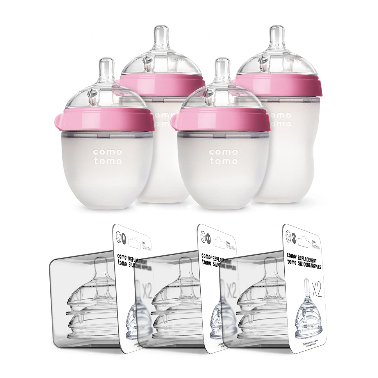 Comotomo Baby Bottle Bundle, Pink, (7 Piece Set) (Pack of 6) Image Comotomo Baby Bottle Bundle, Pink, (7 Piece Set) (Pack of 6) Image