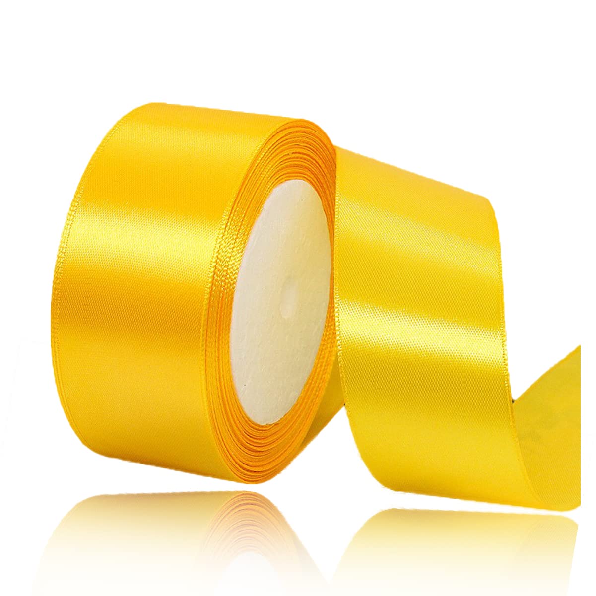 Yellow Ribbon 40mm, 23 Meters Yellow Satin Fabric Present Ribbon for Crafting, Gift Wrapping, Balloons, Floral Bouquet, Cake Decoration, Hair Bows, Sewing, Baby Shower and Wedding Party — image 1