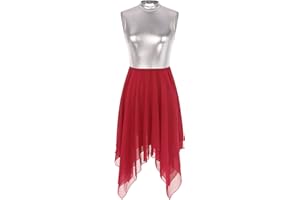 JEEYJOO JEYPINMI Liturgical Worship Praise Dance Dress Tunic for Women Sleeveless Silver Metallic Lyrical Dance Costume