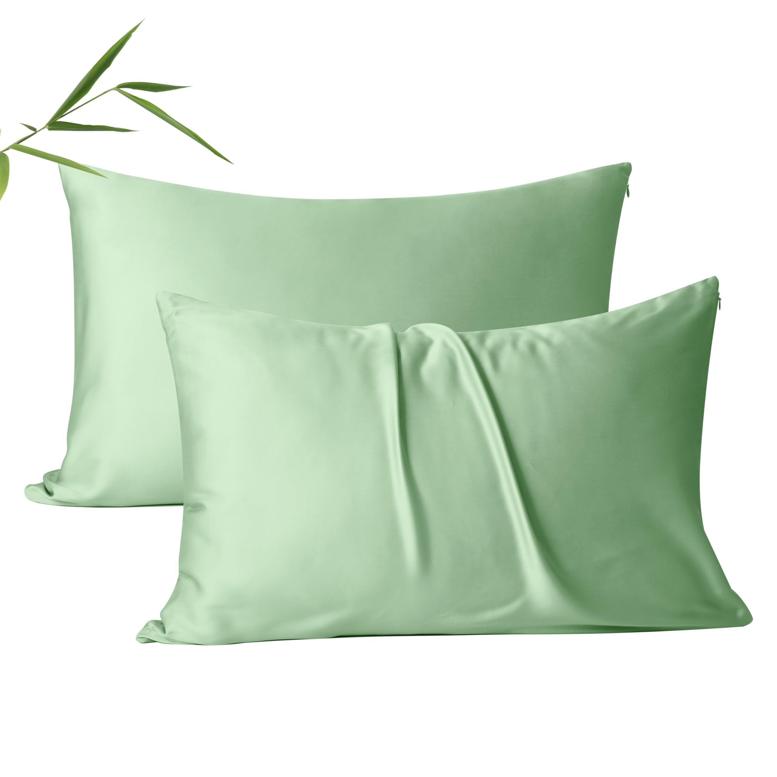 Photo 1 of 2 Pack Cooling Pillow Cases,Viscose Derived from Bamboo Pillow Protectors Standard Size Set of 2, 400 Thread Count Soft Silky Breathable Summer Pillow Cover with Zipper Hidden (2PCS, Sage Green, S)