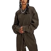 Flygo Women Sweat Set Sweatsuit Fleece 2 Piece Joggers Tracksuit Outfits Crop Sweatshirt Sweatpants Sets