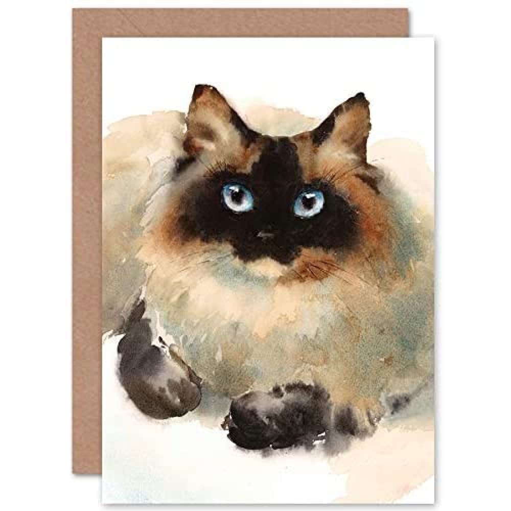 Wee Blue Coo Cat Ragdoll Face Watercolour Greeting Card With Envelope Inside Premium Quality