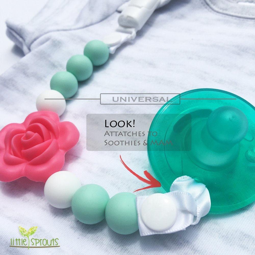 Little Sprouts | 2 in 1 Pacifier Clip | Modern and Trendy | Teething Baby Silicone Beads | Girl's Binky Holder | Best for Teether Toys, Stuffed Animals, Soothie/MAM, Infant Blankets & Drool Bibs : Baby