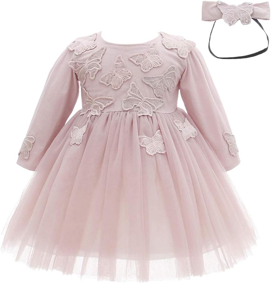 Meiqiduo Baby Girls Dress Infant Birthday Christening Wedding Party Lace Tulle Tutu Dresses Outfit with Headband