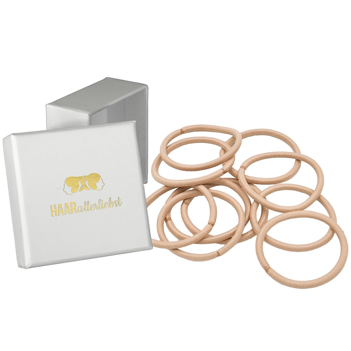 HAARallerliebst® Pack of 10 Thick Beige Hair Bobbles Colour Sand Blonde, Metal-Free Braid Elastics, Blonde for Women, Girls & Men, Including Box for Storage for Hair Accessories, Hair Scrunchies and