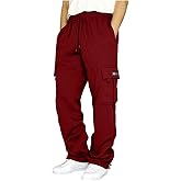 Men's Cargo Sweatpants Casual Fleece Joggers Loose Fit Open Bottom Athletic Pants for Men with Pockets
