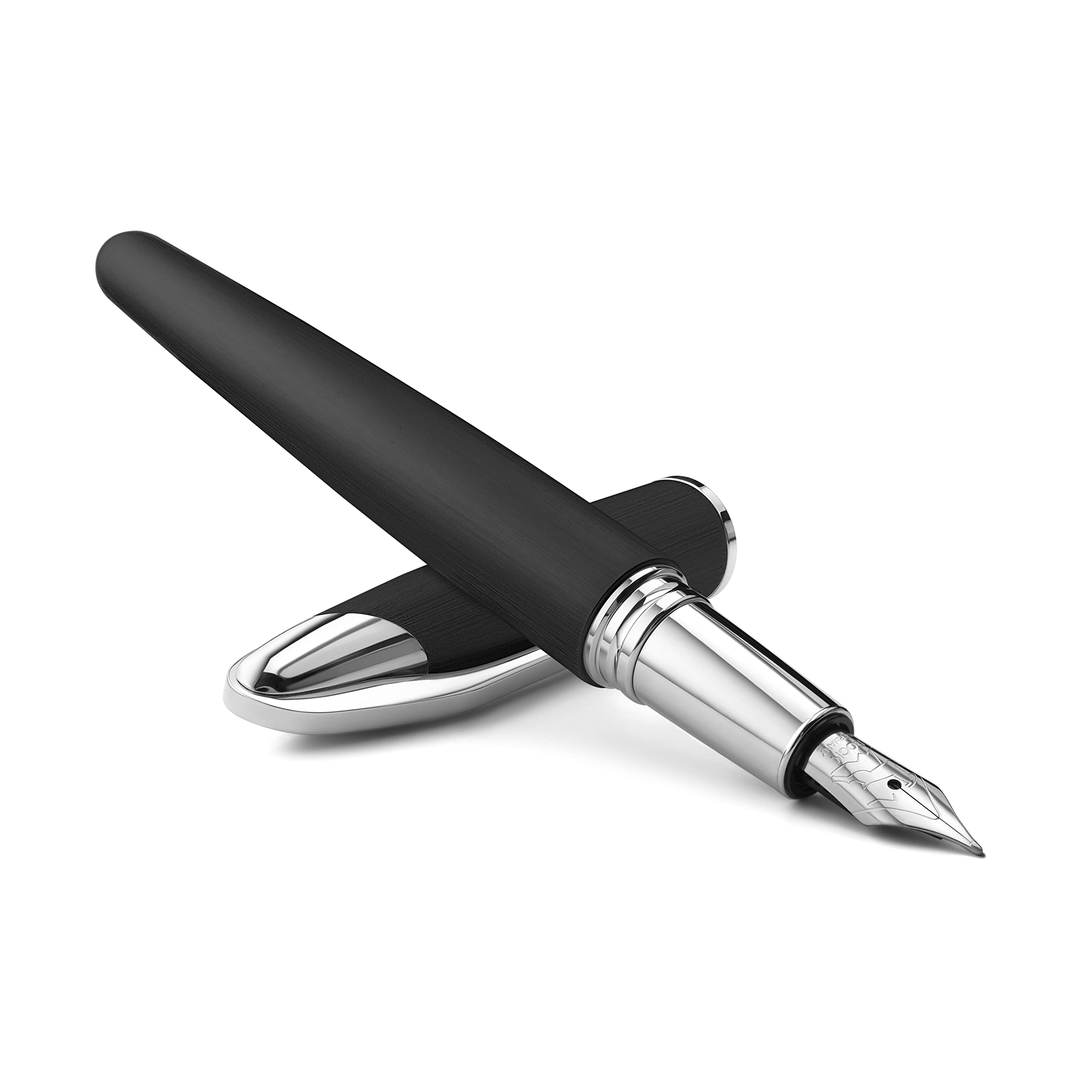 Colibri Equinox Fountain Pen-brushed Black Steel and Chrome finish Luxury Pen-sleek Branded Spring-Clip-Bock Medium Size Nib System- Comes In A Nice Gift Box-Gift For Men And Women