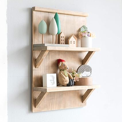 JX-PEP 2-Tier estantes de Madera rústica, Storage Wall Hanging