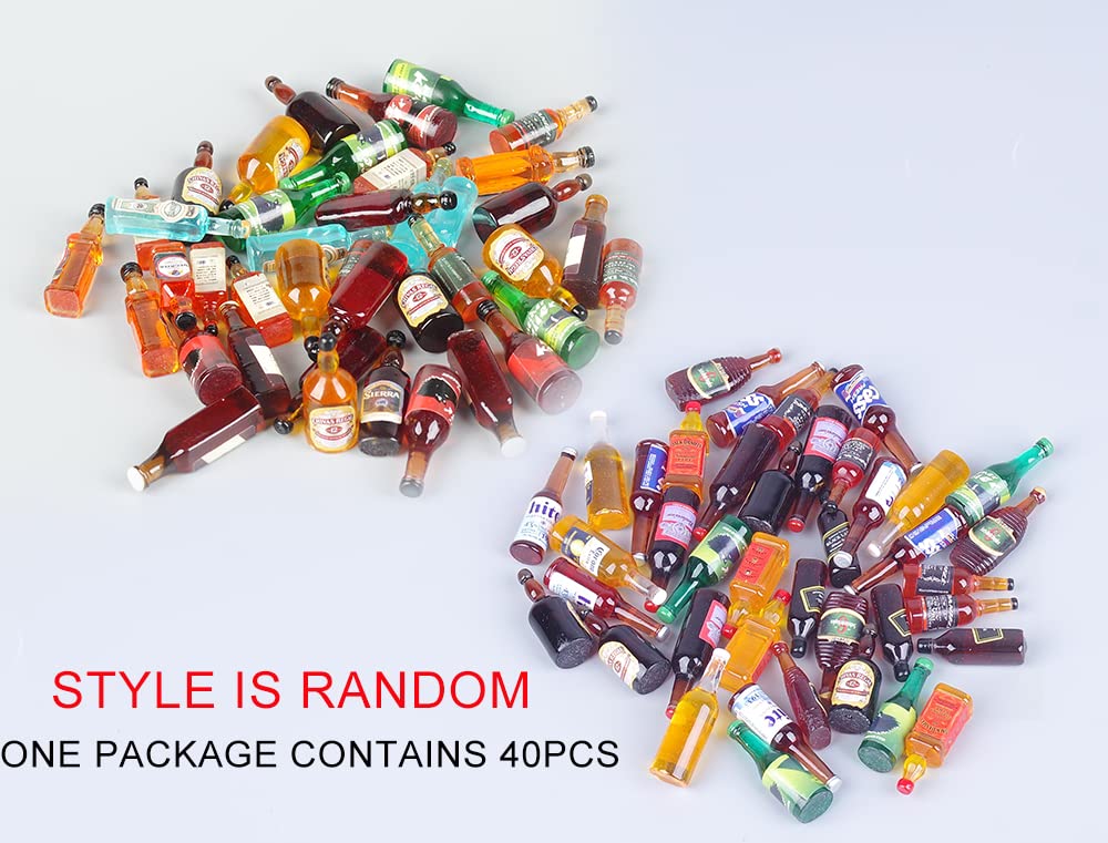 40pcs Miniature Mini Fake Beer Bottles Toys, Mixed Wine Drinks Decoration Beer Glass Model, Beer Can Beer Bottle Models for Fairy Garden Pub Bar Dolls House Tableware Decoration