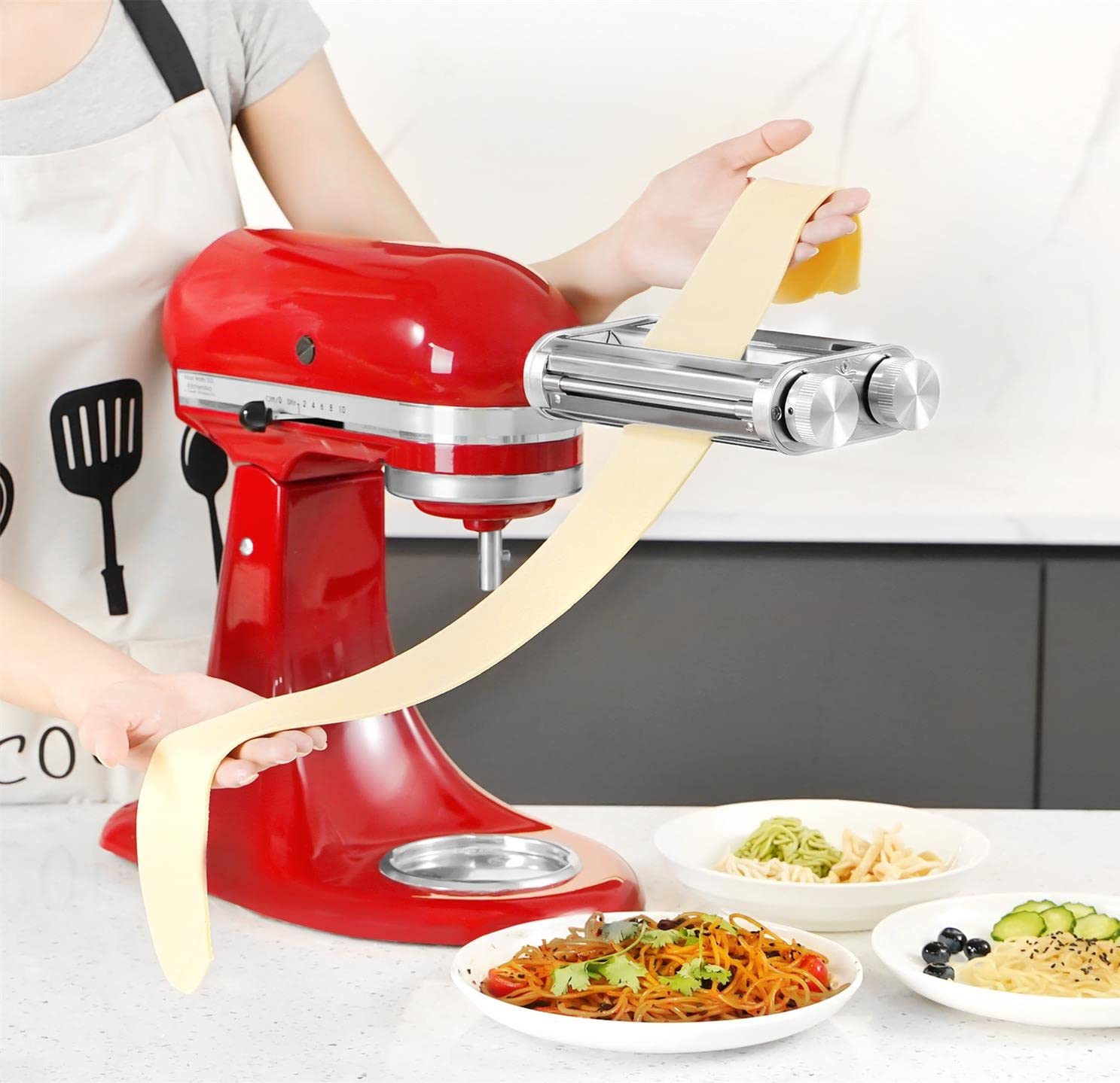 Pasta Roller Noodle Cutters Attachment for KitchenAid Mixers, Pasta Maker Attachment Set Included Dough Sheet Roller, Spaghetti and Fettuccine Cutters Maker Accessories