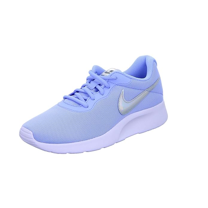 Nike Tanjun Damen Sneaker Laufschuhe Blau mit Silbernem Streifen (Aluminum)