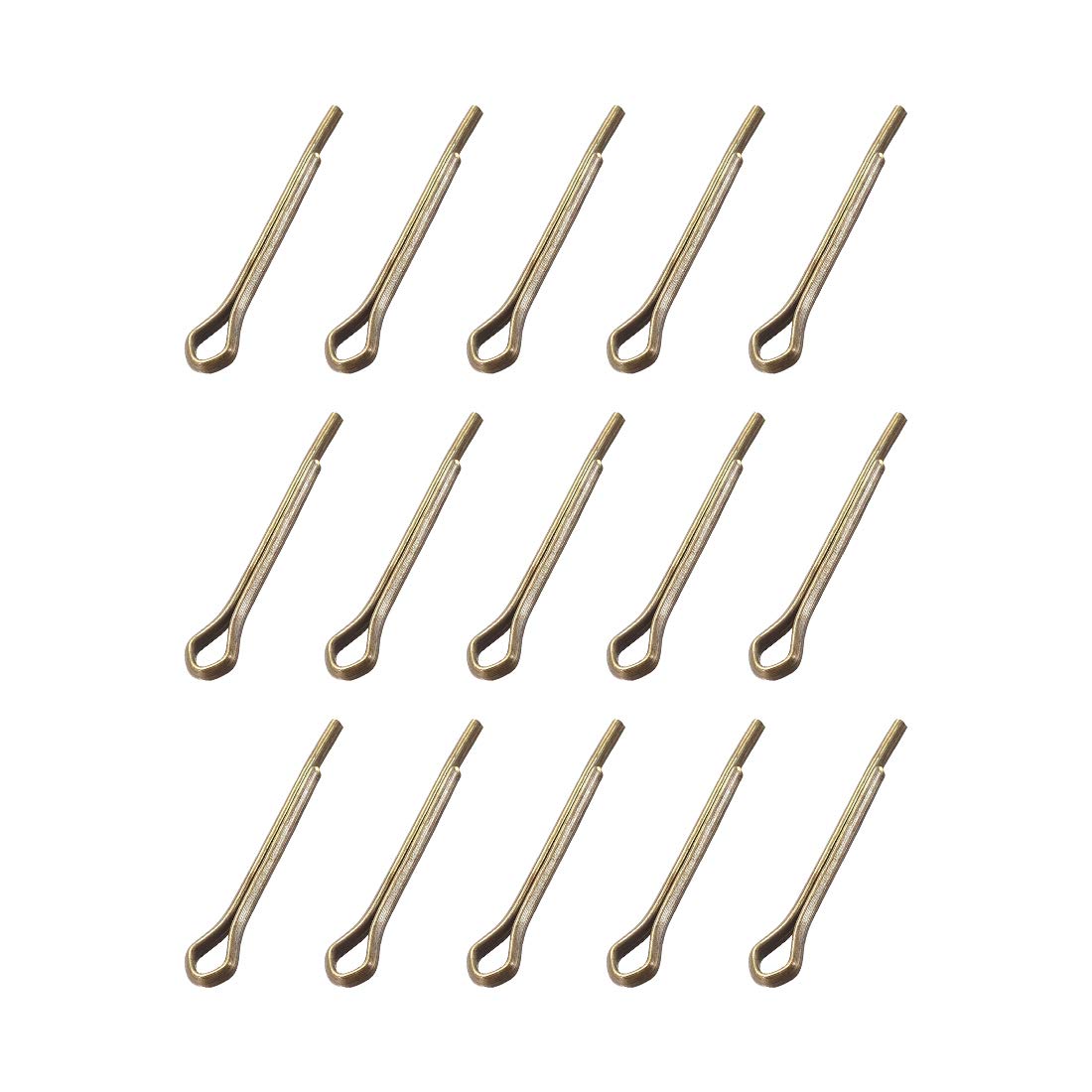 sourcing map Split Cotter Pin - 2mm x 16mm (5/64 inch x 5/8 inch) Solid Brass 2-Prongs Gold Tone Fastener Clip Key 15Pcs