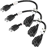 FIRMERST 15 Amp 1 Foot 3 Prong Extension Cord 14 Gauge 1875W UL Listed Black, 3 Pack