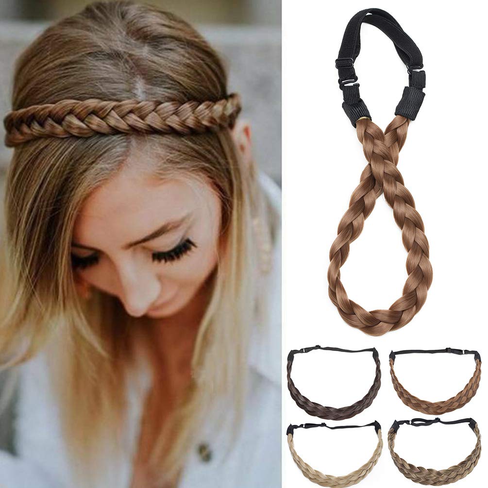 Real Fashion Hair Extensions Braided Headband Women Plaited Synthetic Hair Braid Headbands Hairpiece for Women Light Brown