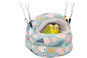 Reshiho Bird Nest House Winter Warm Bird Bed Hanging Hammock Snuggle Hut for Parakeets Budgies Cockatiels Conures Quaker Parrot (Small, Blue)