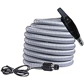 OVO Universal Central Vacuum 35ft Dual Voltage Hose with Pigtail and ON-Off 3 Way Switch Control at The Handle - Compatible with Most inlets - Crushproof