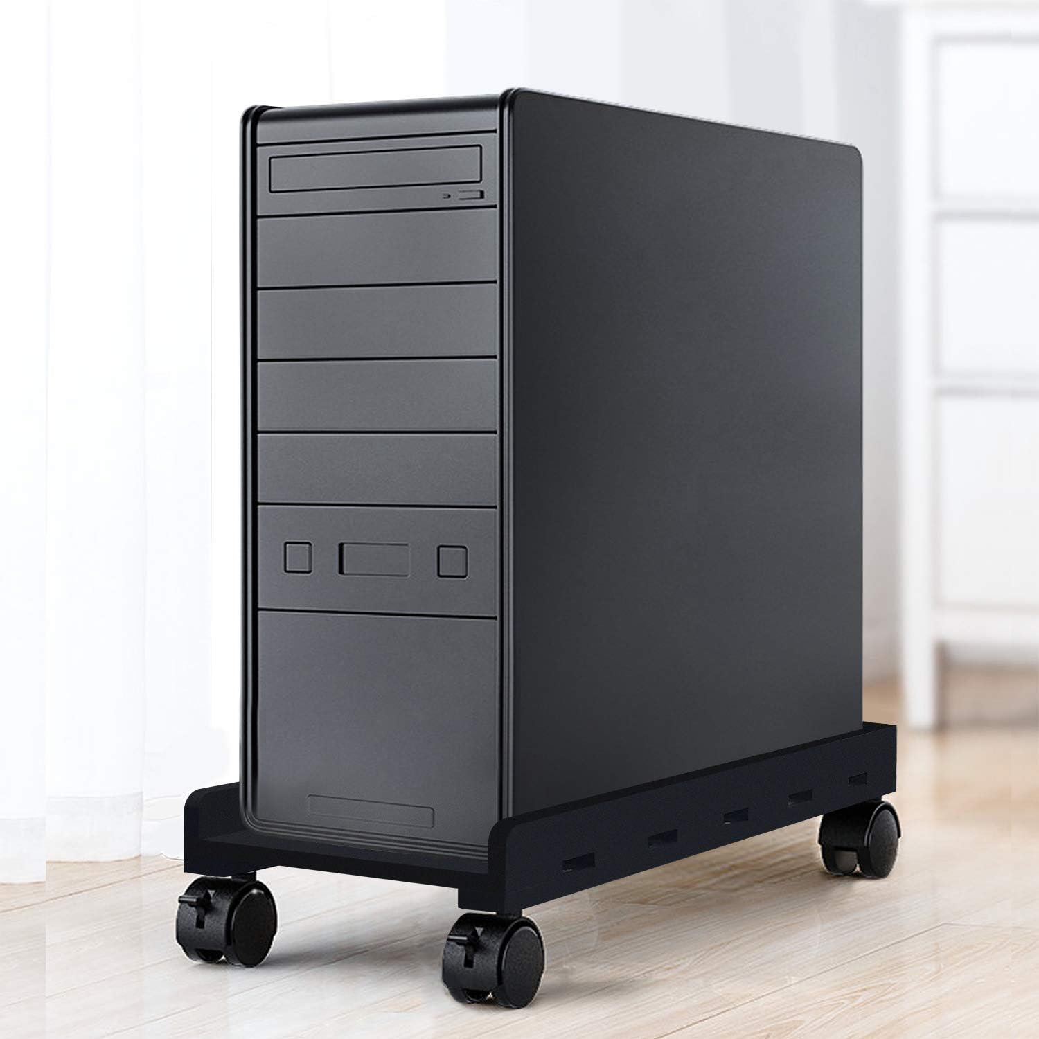 Deston CPU Rolling Stand Computer Tower Cart, Solid Wood Mobile PC Holder, Desktop ATX-Case Rolling Dolly on Casters, Computer Host Stand with Brake Wheels Under Home Office Desk, Black : Office Products