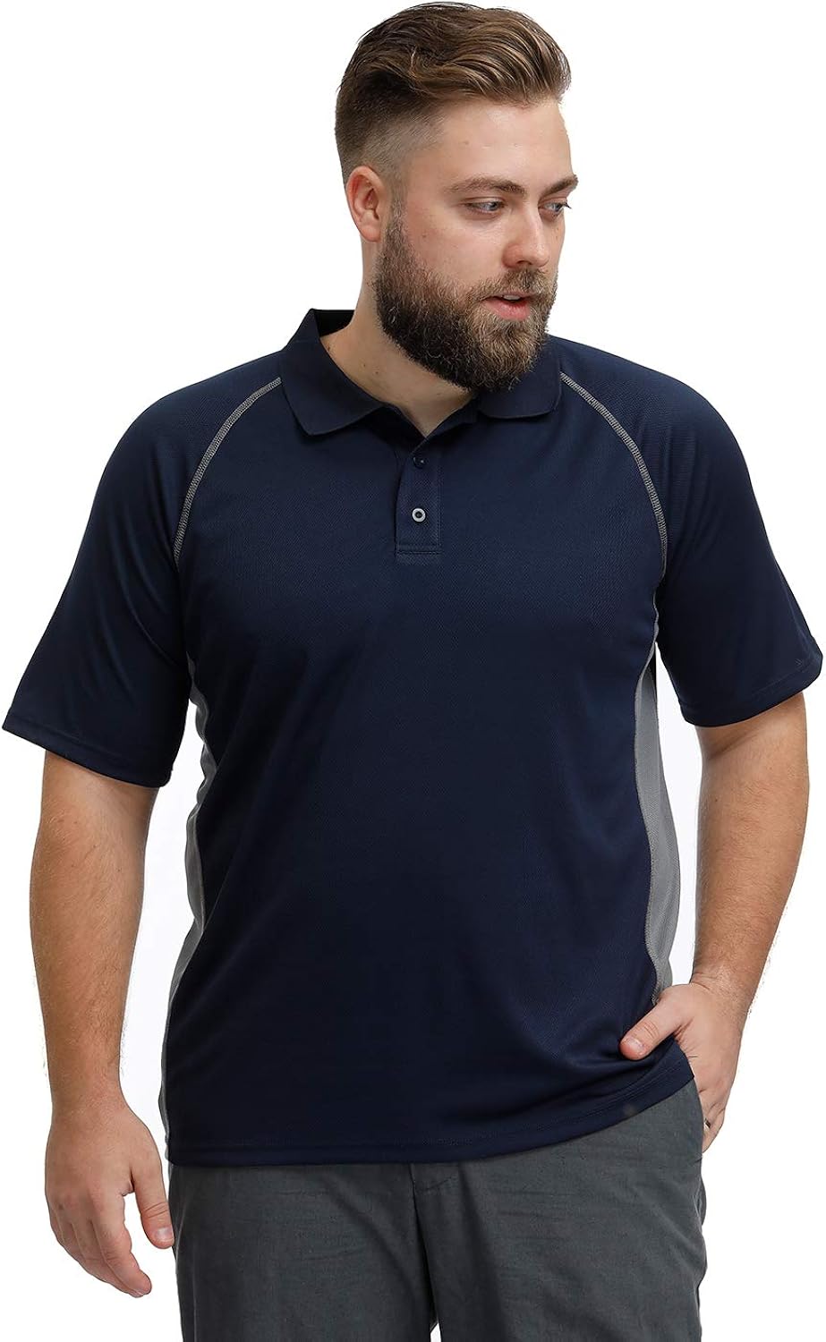 Men's Short Sleeve Moisture Wicking Performance Golf Polo Shirt, Side Blocked, Tall Sizes: M-7XL: Clothing