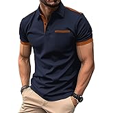 Mens Casual Polo Shirts Classic Short Sleeve Golf Shirt Fashion Button Cotton Top with Pocket