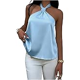 SOLY HUX Women's Summer Silk Satin Tie Backless Sleeveless Halter Tops | Going Out Top, Silk Halter Top, Vacation Outfit