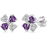Gem Stone King 925 Sterling Silver Lab Grown Diamond and Purple Amethyst Stud Earrings for Women | 1.95 Cttw | Gemstone April Birthstone | Heart Shape 4MM