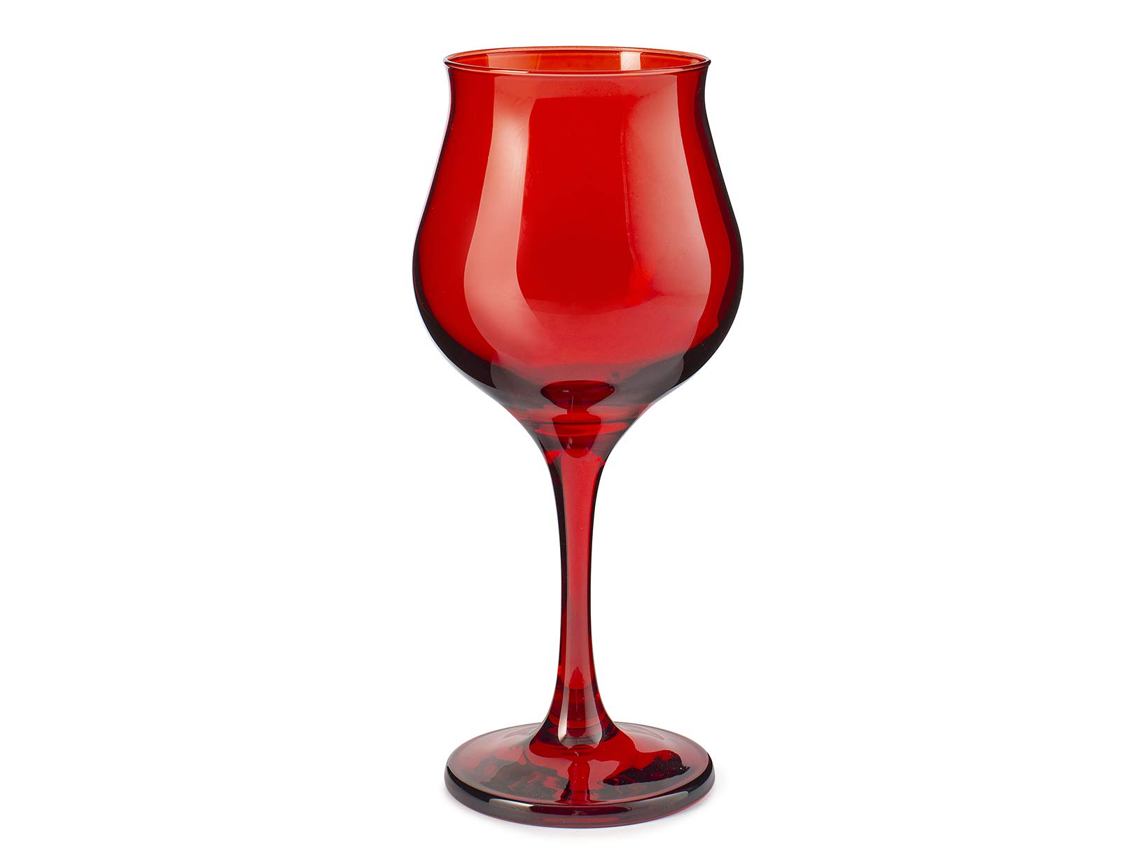 Pasabahce Wavy Set of 6 Red Wine Glasses, 37 cl, Tulip Shape, Festive Red Glass, Perfect for Christmas Toasts