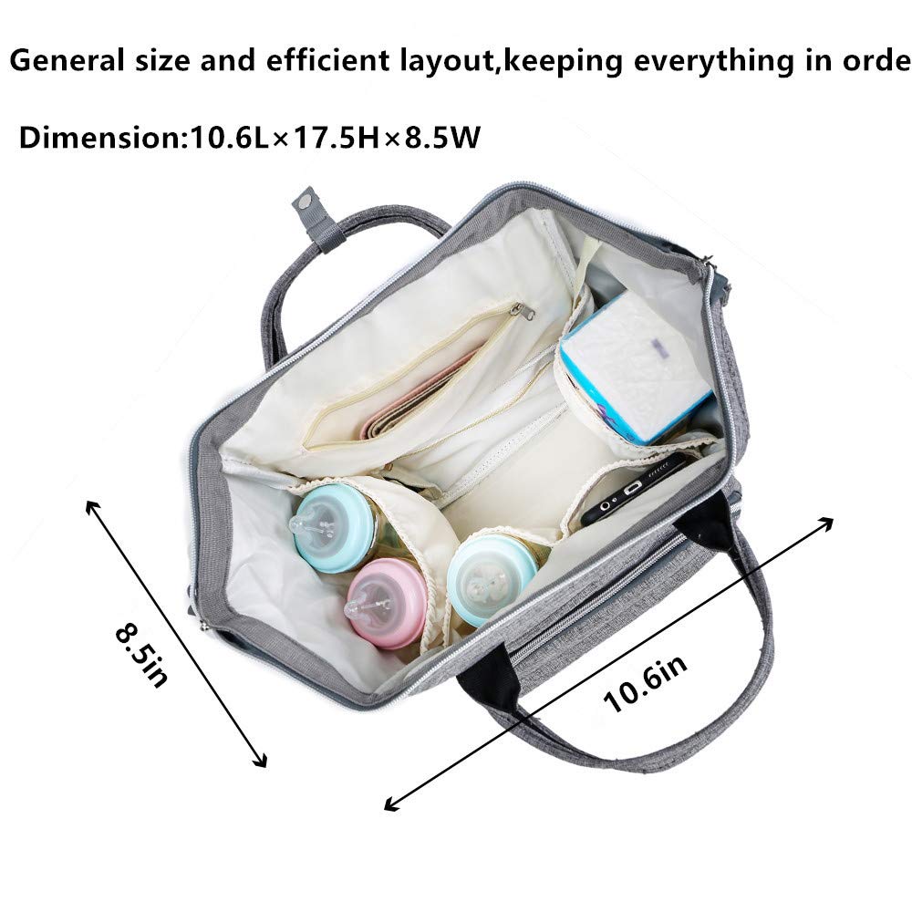 Diaper Bag Multi-Function Waterproof Travel Backpack Nappy Bags for Baby Care, Large Capacity, Stylish and Durable, black by WJASI (grey)