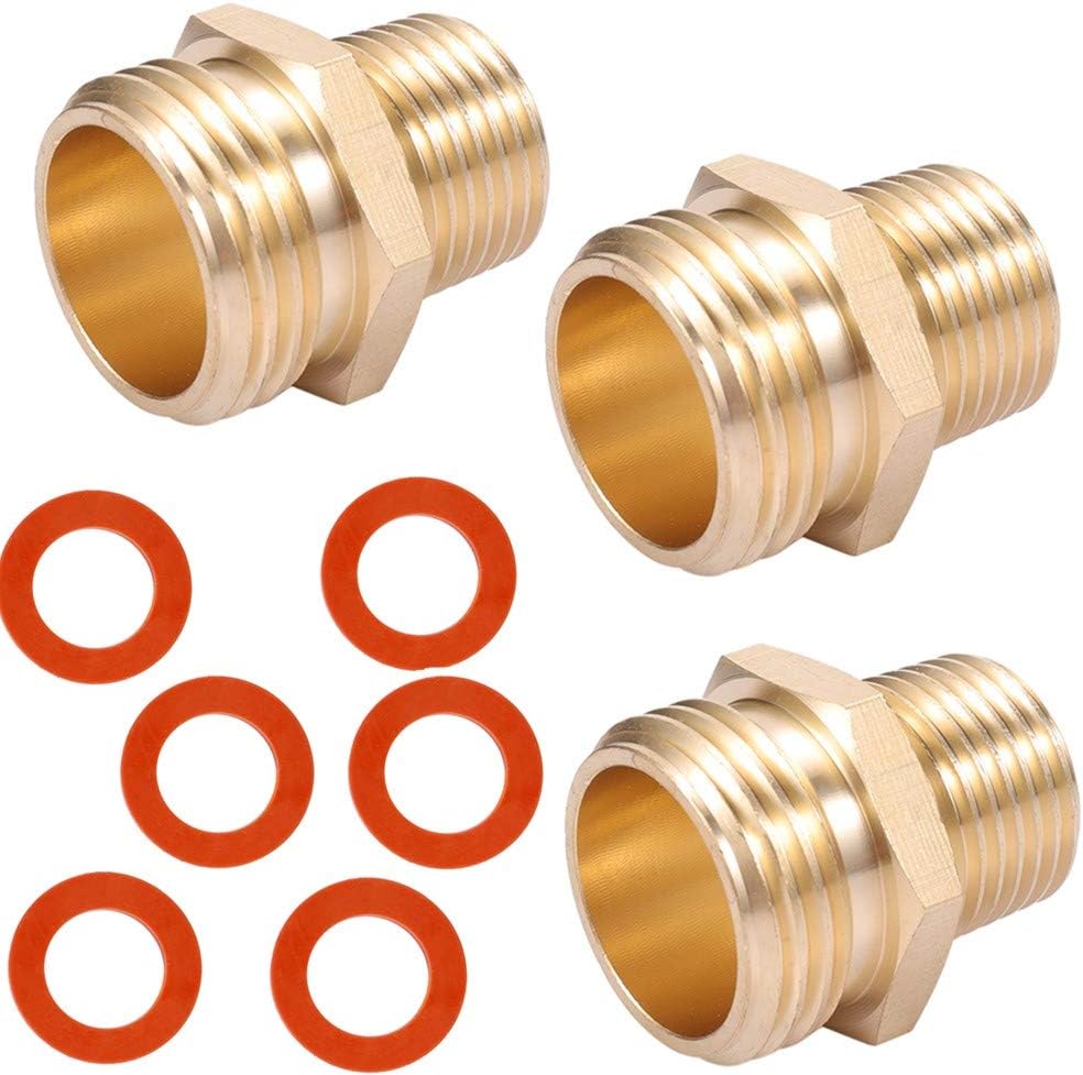 ZKZX Brass Pipe to Hose Fitting,1/2 NPT Male X 3/4 Hose Thread Male,Garden Hose Fitting to Pipe Fittings Connector Adapter 3pcs with Extra Rubber Washer 6pcs (1/2NPT Male to 3/4GHT Male)