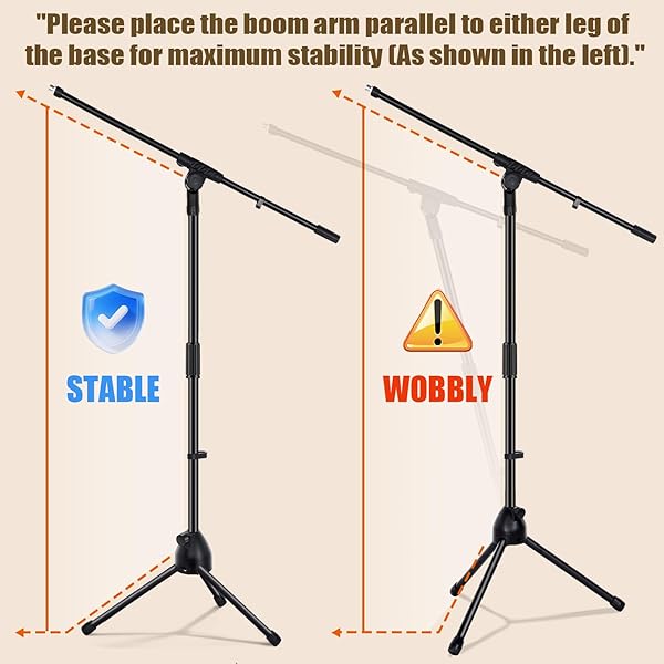 TELLEGLOWW 1 PCS MICROPHONE STAND TRIPOD BOOM ARM FLOOR PODIUM STUDIO MIC STAND ADJUSTABLE HEIGHT 75 INCHES, EXTENDS ARM TO 27 INCHES COMES WITH 3/8 INCH AND 5/8 INCH MOUNT ADAPTERS FOR SINGING