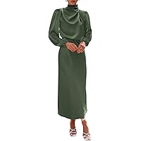 Amazon.com: PINUPART Women's Elegant Empire Waist Long Sleeve Satin Maxi  Dress Jet Black M : Clothing, Shoes & Jewelry