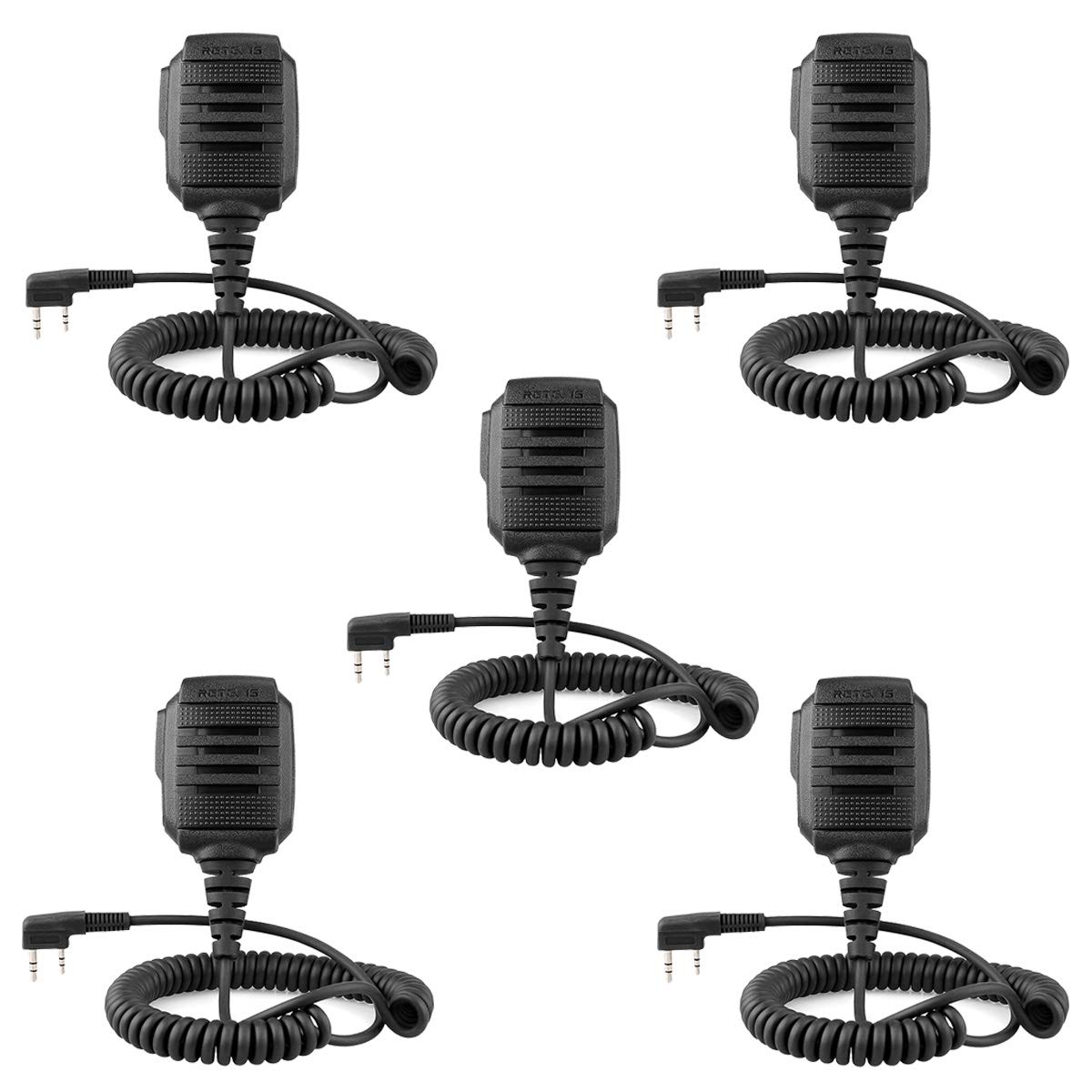 Retevis RS114 Walkie Talkie Speaker Microphone, IP54 Waterproof 2 Pin MIC, Compatible with 2 Way Radio RT24 RT622 RT27 RT28 RT617 RT618 RT619 Baofeng BF-888S UV-5R Kenwood (5 Pcs)
