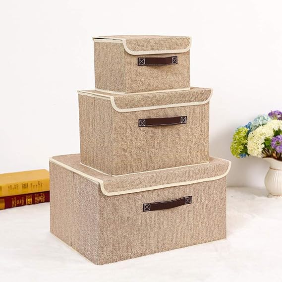 Caja De Almacenamiento Plegable De Lino Conveniente con Tapa De Ropa