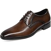 GIFENNSE Men's Handmade Leather Modern Classic Lace up Leather Lined Perforated Dress Oxfords Shoes