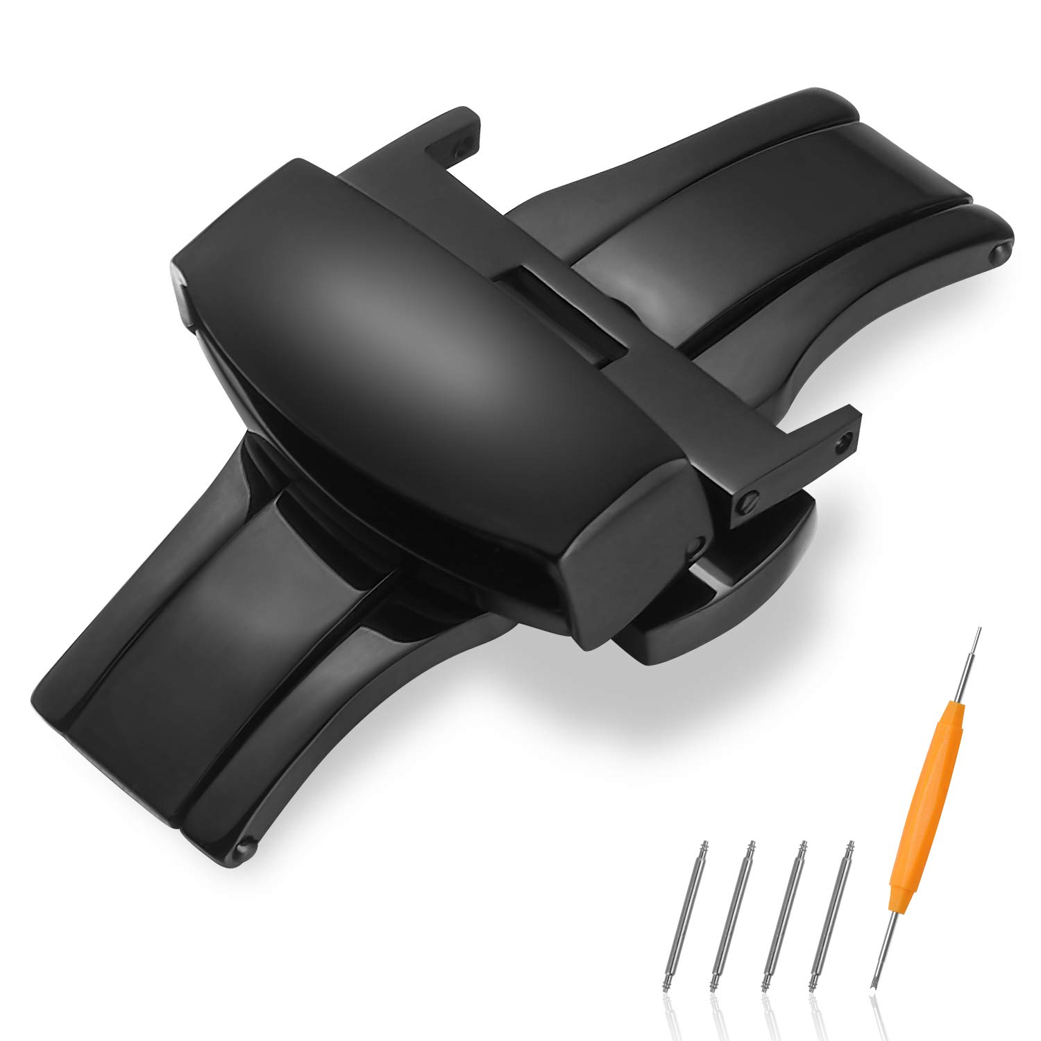 iStrap Stainless Steel Deployment Clasp Buckle Fasten Gold Black Silver Rose Gold Watchband Clasp 16mm 18mm 20mm 22mm, Black, 16mm, Classic