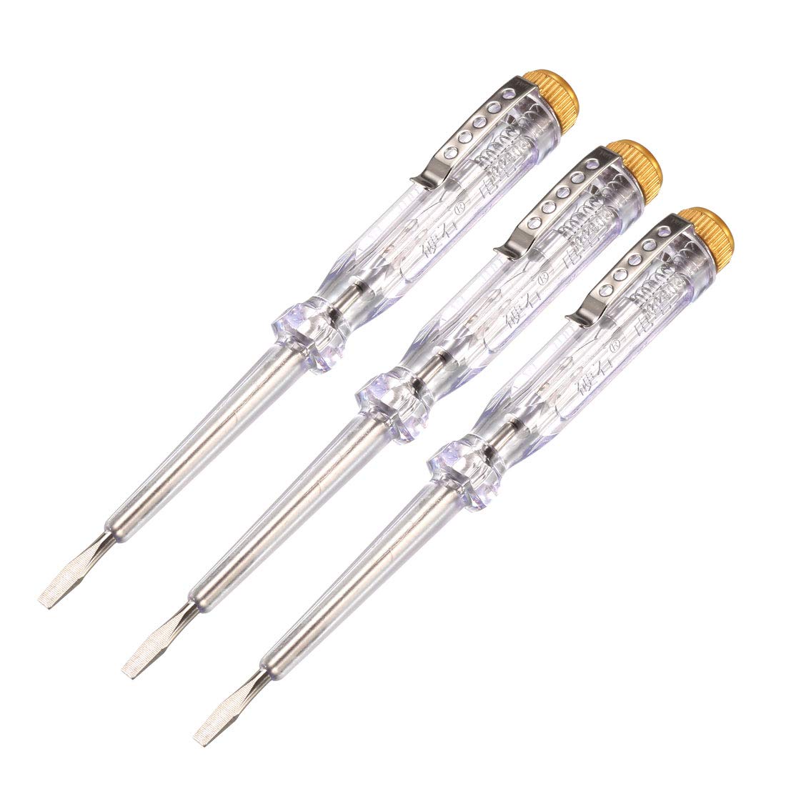 sourcing map Voltage Tester AC 100-500V with 3mm Slotted Screwdriver with Clip for Circuit Test, Clear, Pack of 3