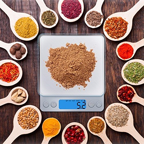 Kitchen Food Mini Scale High-Precision Smart Digital Weighing Scale Multifunction for Cooking/Baking Dog/Cat Feeding,6 Units, Auto Off, Tare, PCS Function, 0.01oz capacity 3000 Gram with 2 Bowl Silver - Thumbnail 5