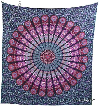 Amitus Exports(TM) Premium Quality 1 X Peacock Round 87"x 82"(Approx.) Inches Pink Color Cotton Fabric Tapestry Hippy Indian Mandala Throws (Handmade In India)