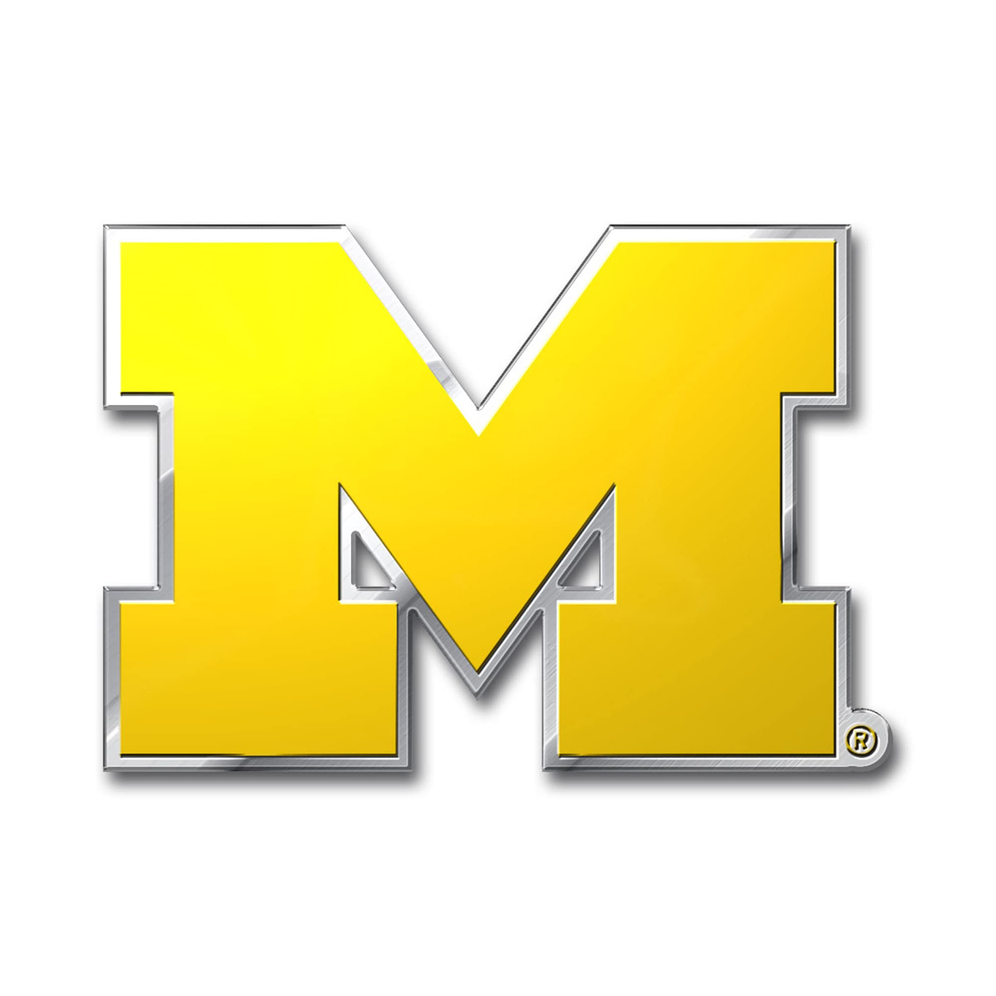 Photo 1 of FANMATS 60539 Michigan Wolverines Heavy Duty Aluminum Embossed Color Emblem, Auto Emblem Decal - Yellow M