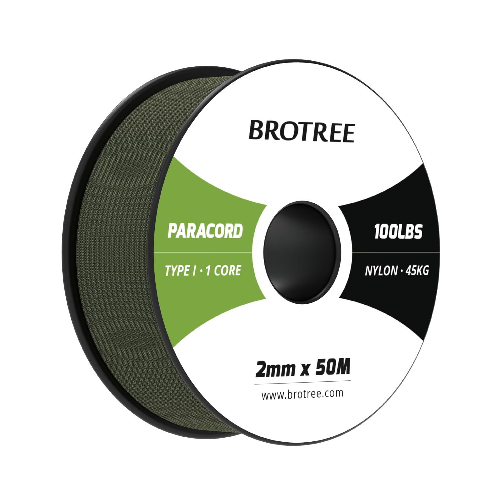 Brotree Paracord 2mm 50M 100% Nylon Rope 1 Strand Parachute Cord for Outdoor, Craft, DIY - 45kg Breaking Load (Army Green)
