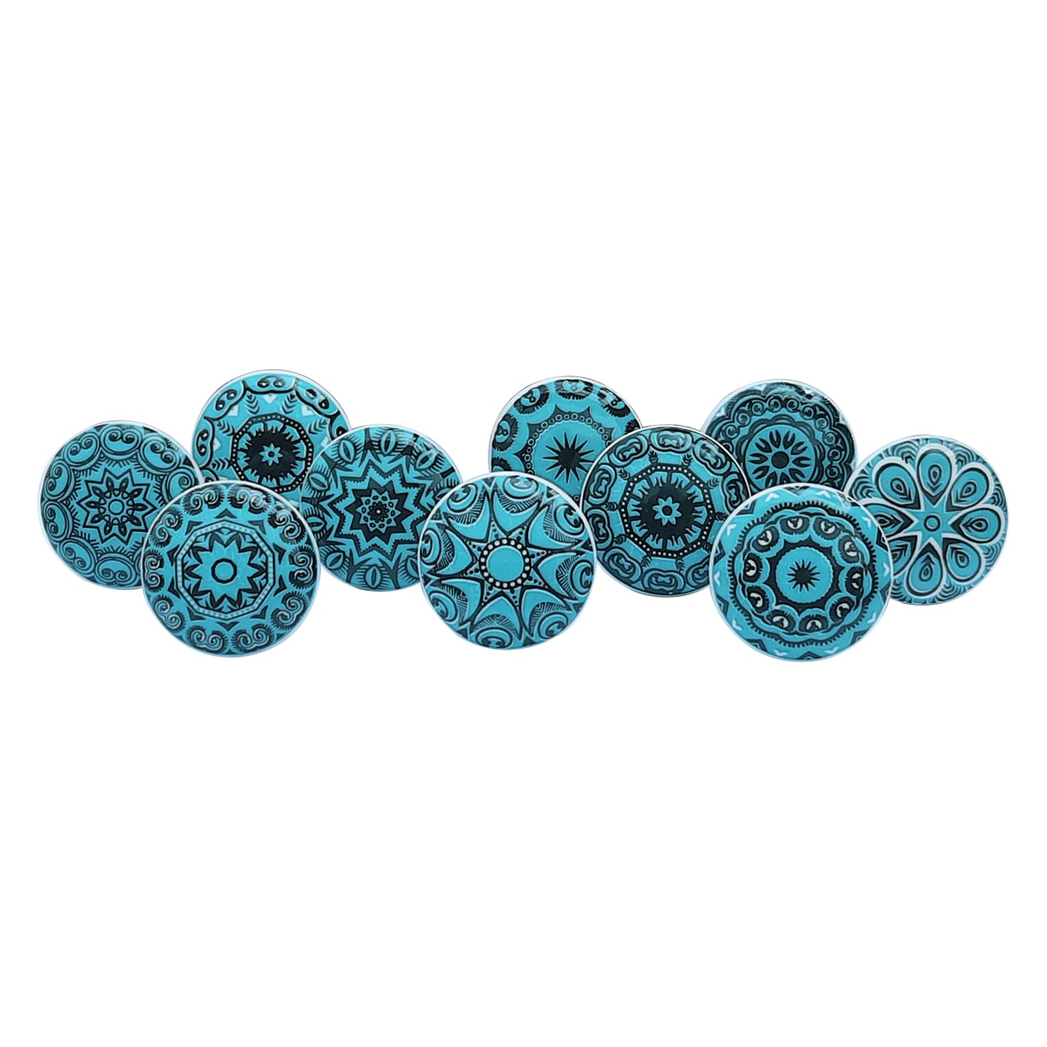 Royal Kraft Vintage Cyan Printed Ceramic Pull Knobs for Kitchen Cabinet, Door & Drawer, Wardrobe, Cupboard (10 Designs x 2 pcs = 20 knobs) Sknob013_20 — image 1