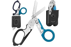 Dekeliy 6 in 1 Multi-function Foldable Trauma Shears with Compatible Holster, Emergency Response Scissors Outdoor Camping Emergency Tools With Strap Cutter and Glass Breaker (Black+Blue)