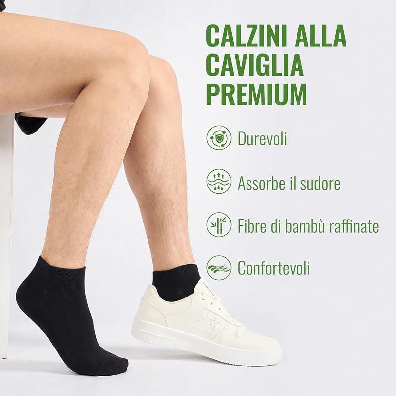10 Paia Calzini Corti Uomo Donna Bambù – Calze Uomo Corte Estive Caviglia, Traspiranti, Assorbimento Umidità, Asciugatura Rapida, Ultra-Morbidi, Anti-Sudore, Nero 43-46